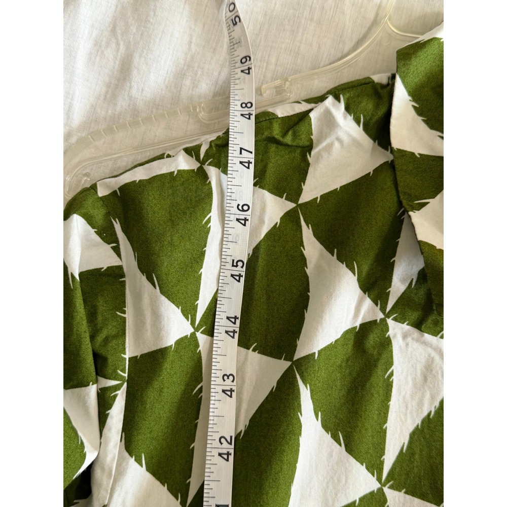 Maeve Shirt Dress Womens Large Green Geometric Tiered Cotton Midi - Picture 8 of 10